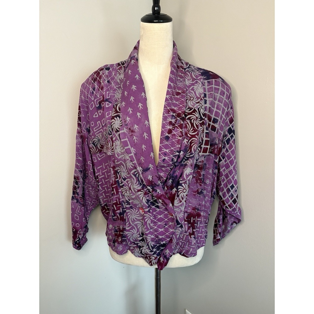VTG Passports Purple Cropped Jacket Pier 1 Imports Blazer 80s Retro Art Small